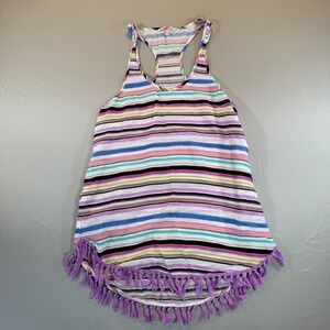Victoria's Secret Swimsuit Coverup Racerback Striped Boho Fringe Purple Small